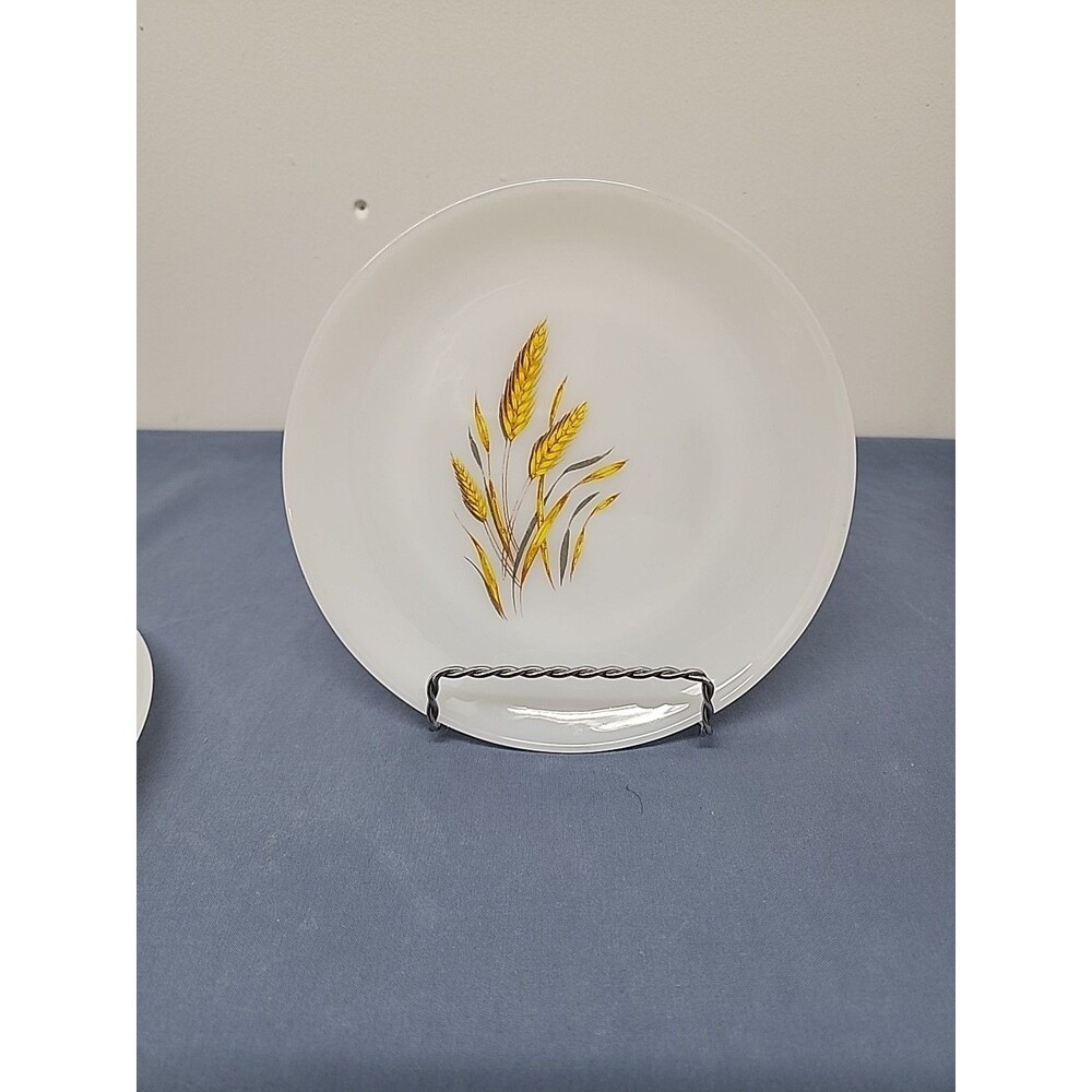 Set of 2 Anchor Hocking Fire-King Golden Wheat Milk Glass Luncheon Plates